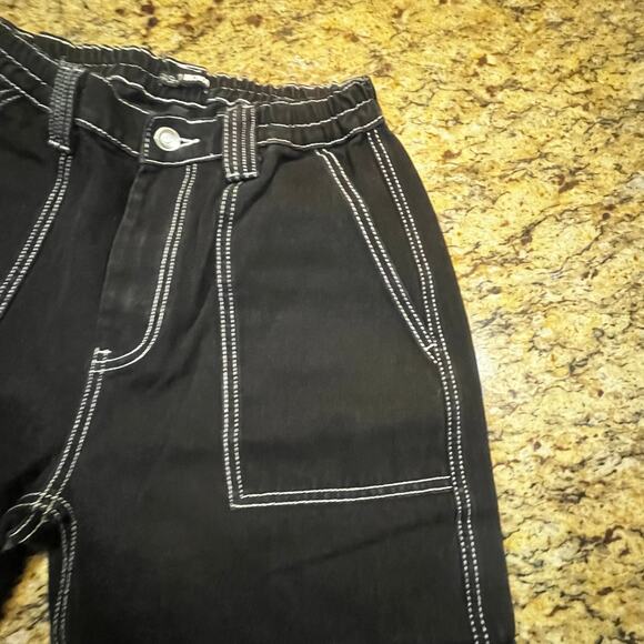 Fashion Nova Cargo Pants Womens 5 Black Utility Baggy Contrast Stitch Streetwear - Picture 4 of 8